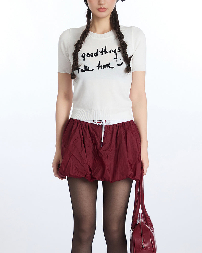 Letter short-sleeved knit sweater