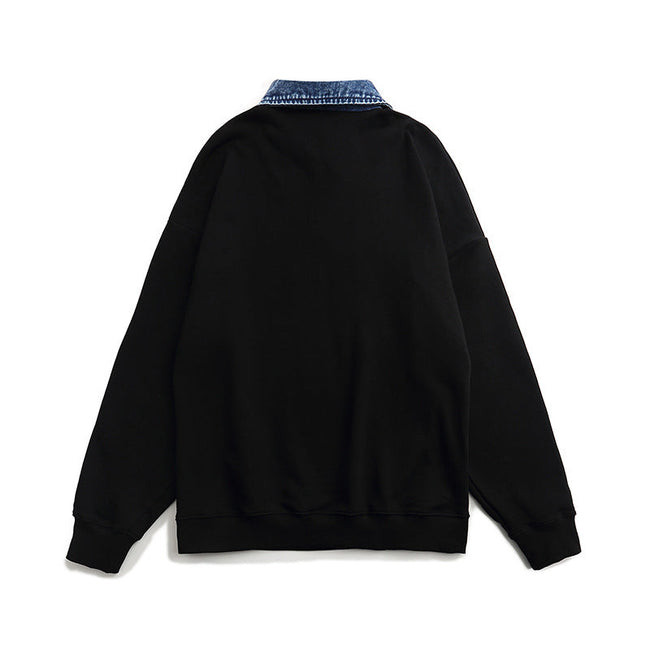 American retro version zipper denim lapel sweatshirt Main Image