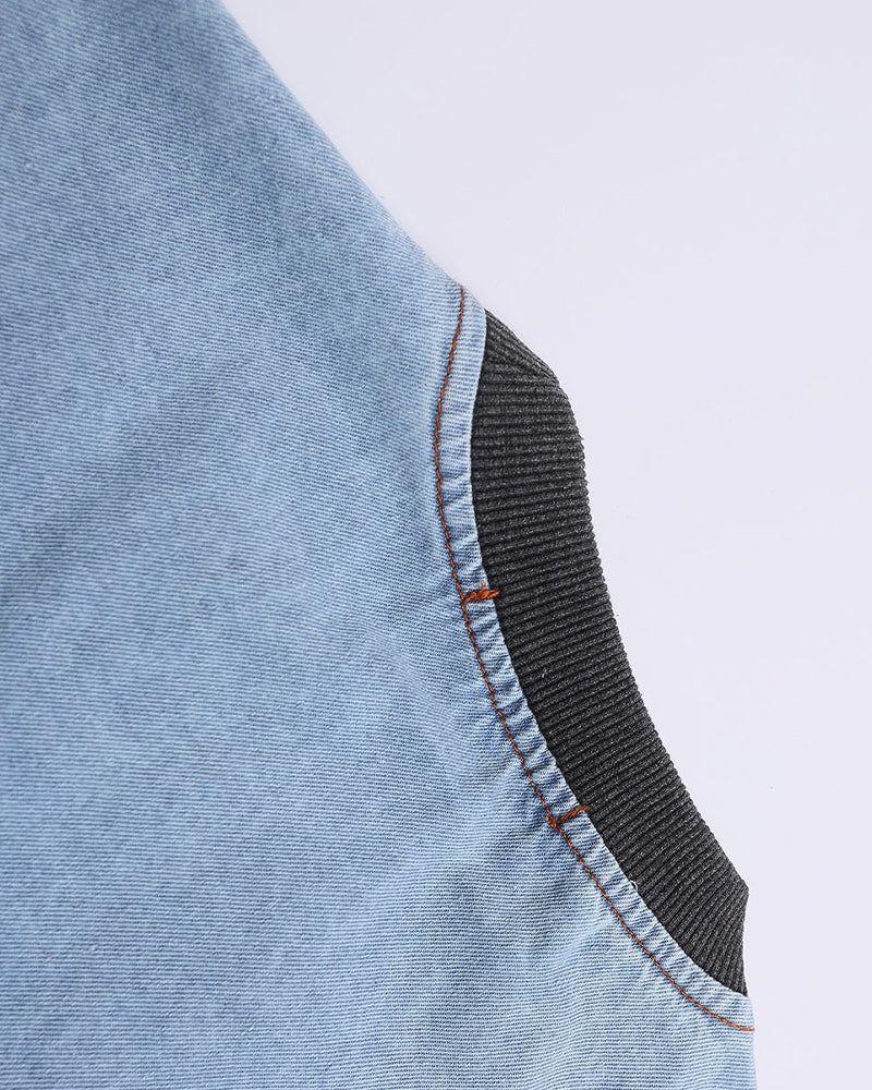 Contrast color denim short sleeves