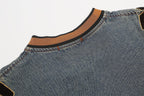 Retro distressed washed denim long sleeves