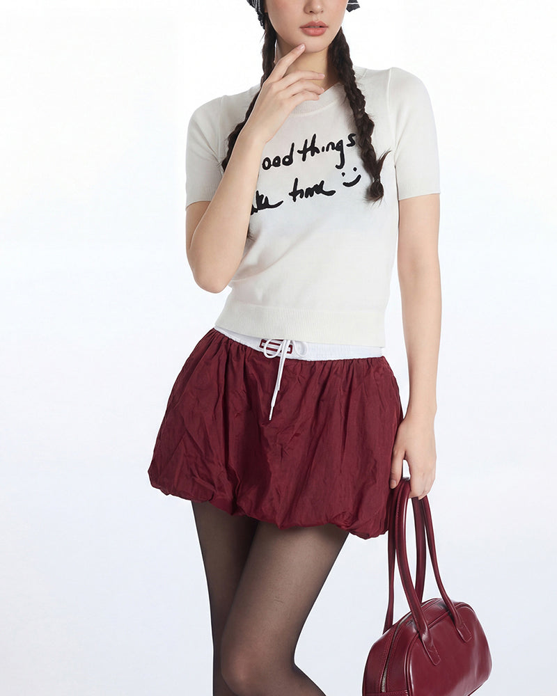 Letter short-sleeved knit sweater