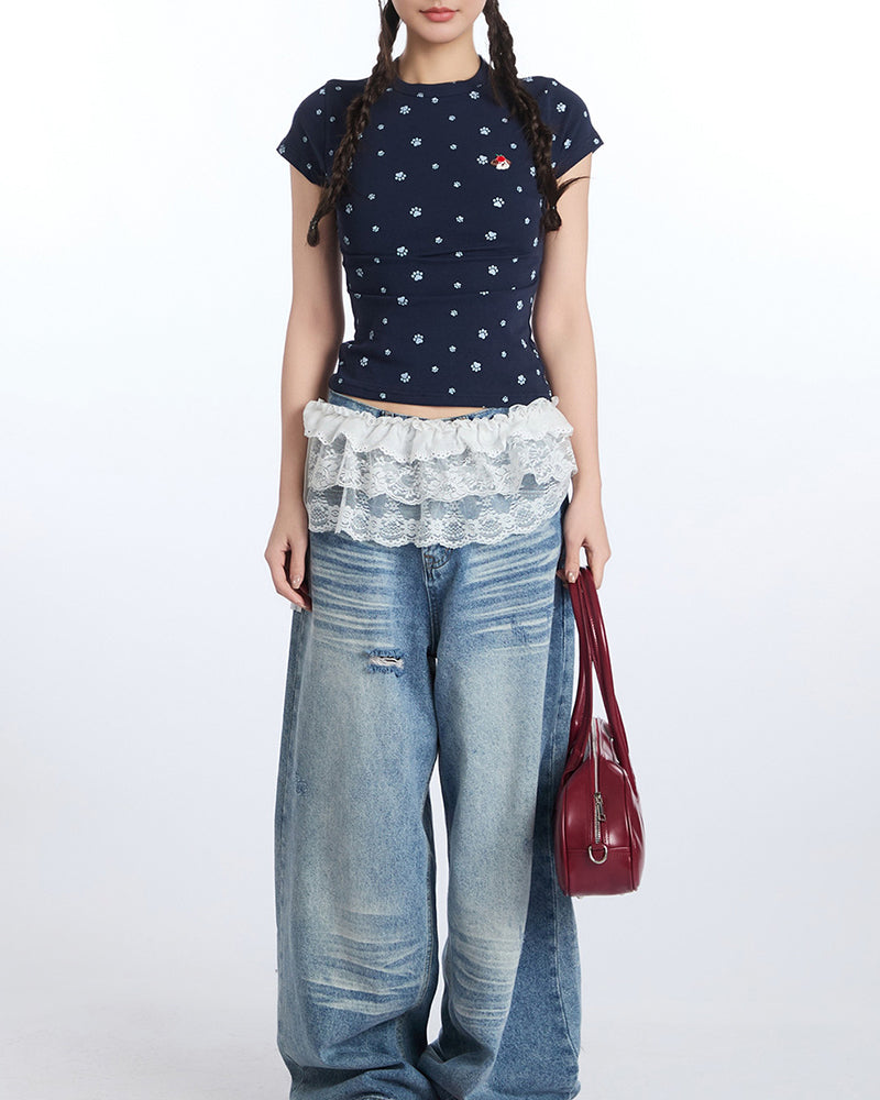 Puppy Paw Print Slim Fit Short Sleeve
