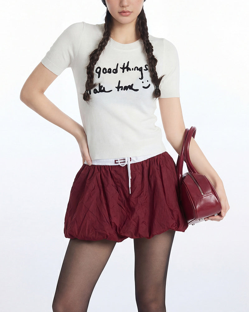 Letter short-sleeved knit sweater