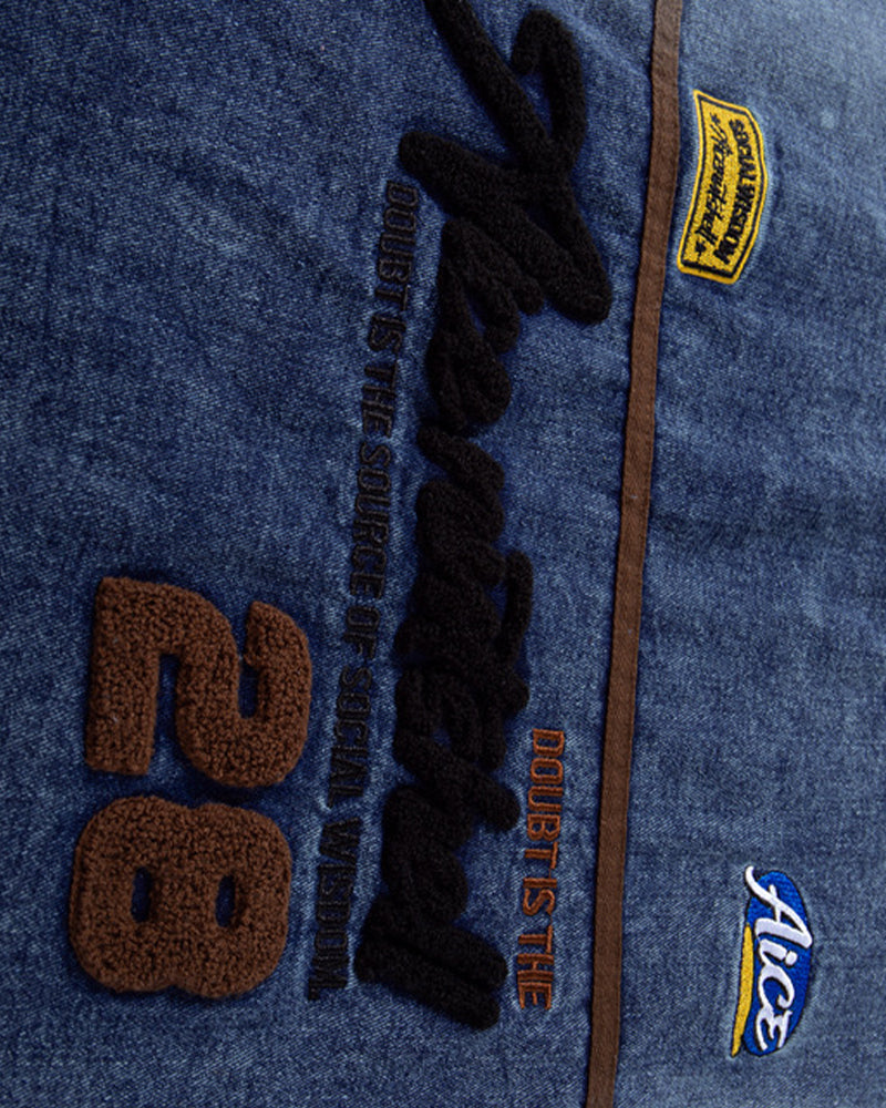 Appliqué Embroidered Denim Short-Sleeve T-Shirt