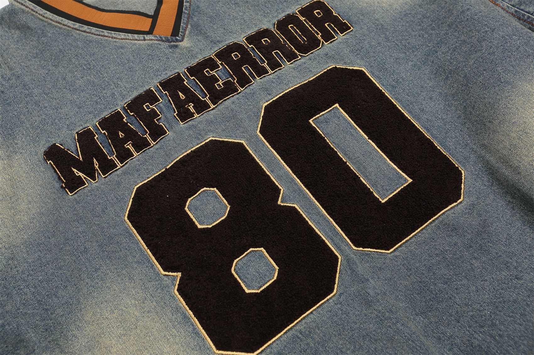 Retro distressed washed denim long sleeves