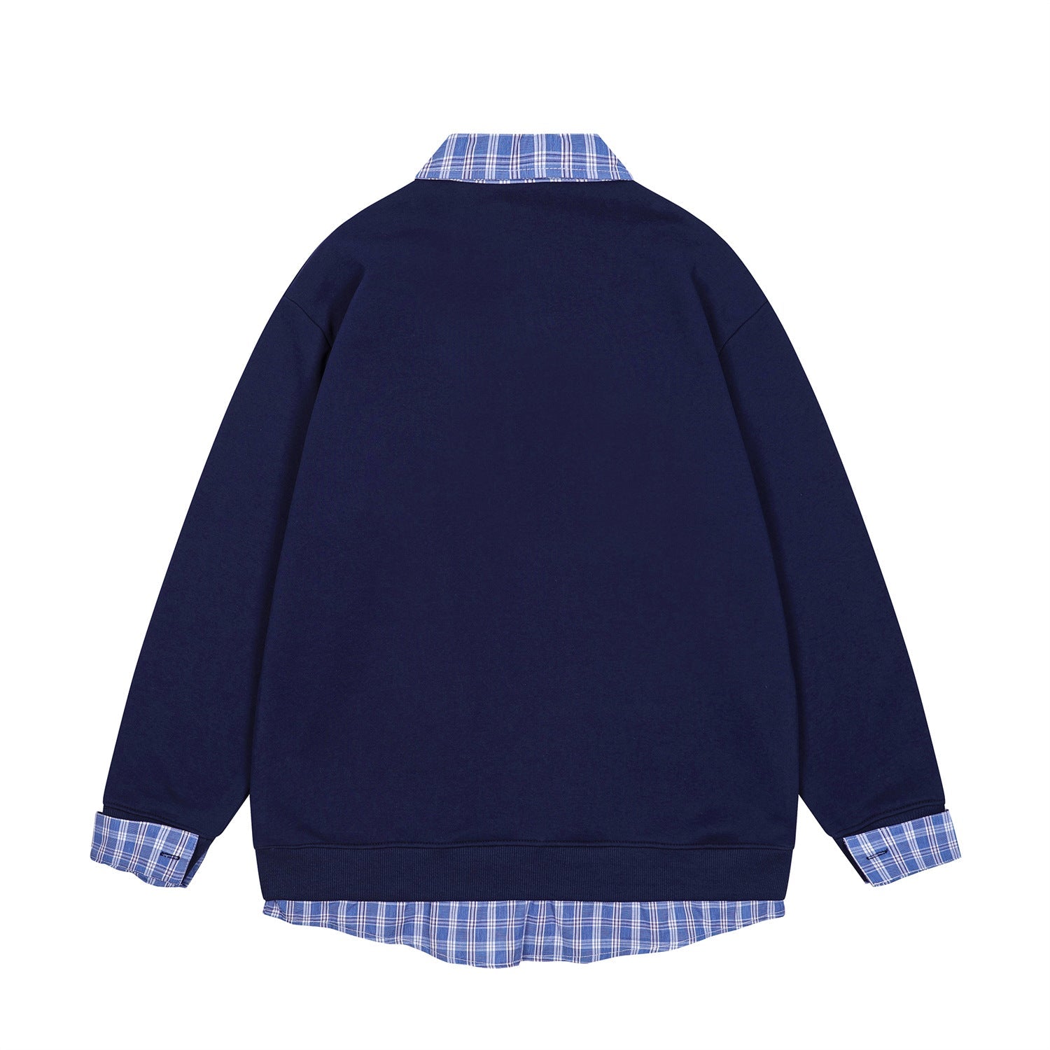Spliced plaid fake two-piece polo sweatshirt