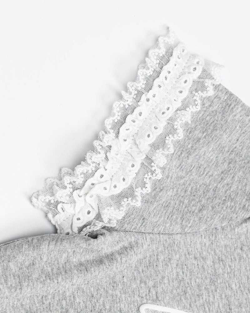 Lace-paneled short-sleeved top