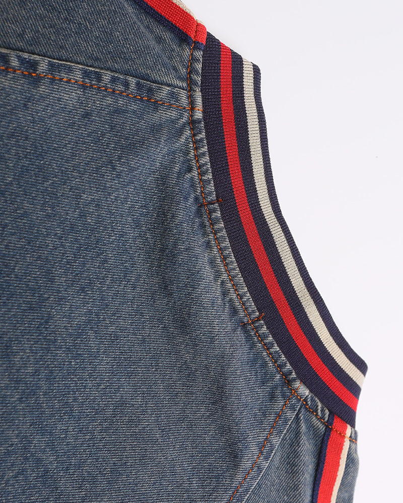 Vintage washed embroidered denim sweatshirt
