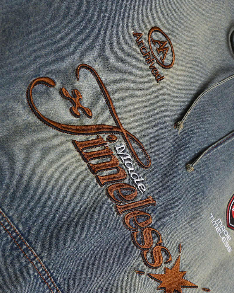 Embroidered denim hoodie