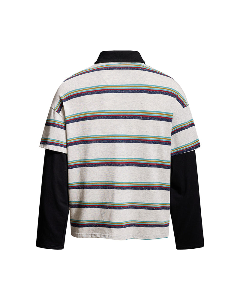 Color-blocked striped faux two-piece long-sleeved top