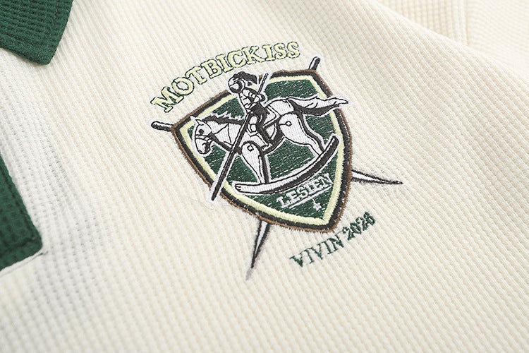American retro embroidered contrasting short sleeves