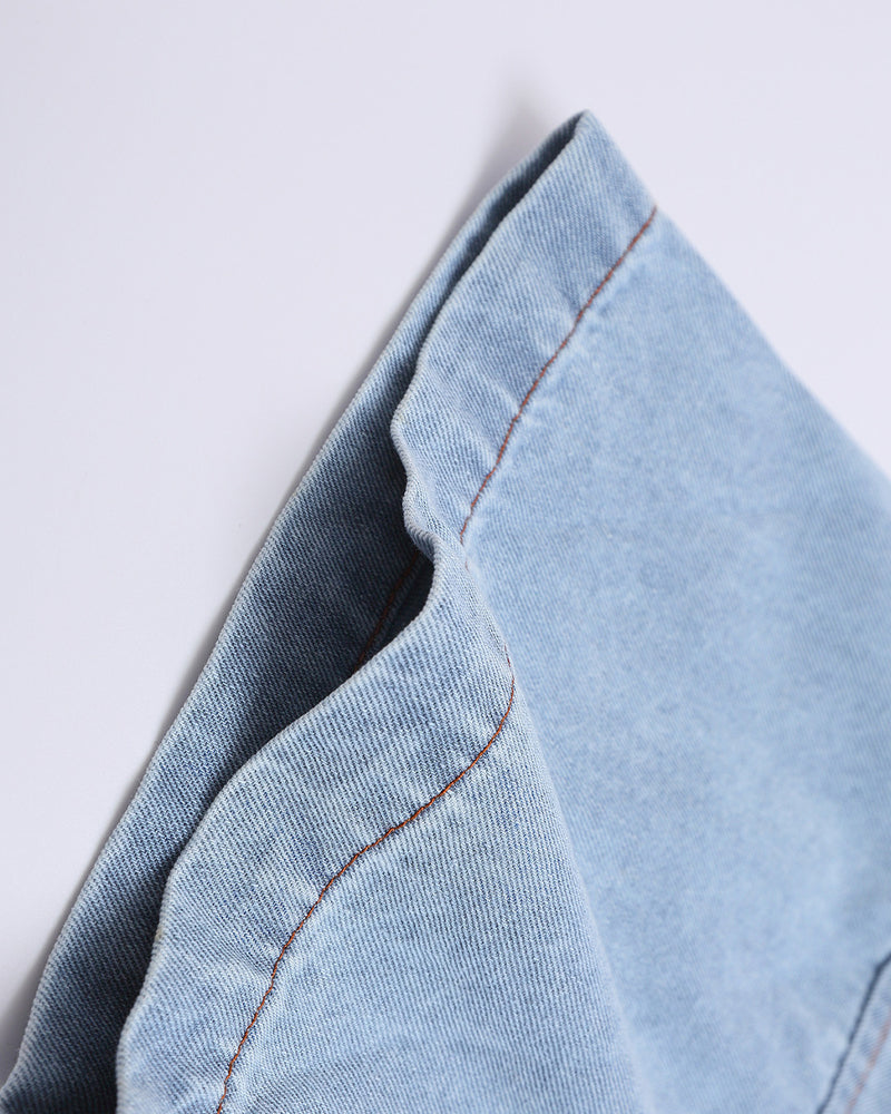 Contrast color denim short sleeves