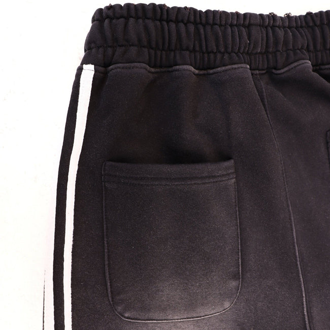 Valley Dreams Cartoon‑Bee White‑Stripe Wide‑Leg Sweatpants, Vintage Black Washed Streetwear Unisex Trousers Main Image