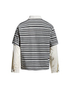 Retro-style faux two-piece polo long-sleeved shirt
