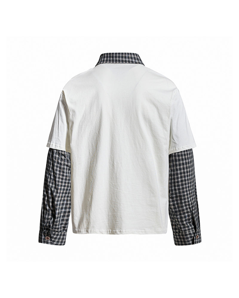 Faux two-piece loose casual long-sleeved