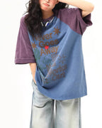 Letter print colorblock short sleeves