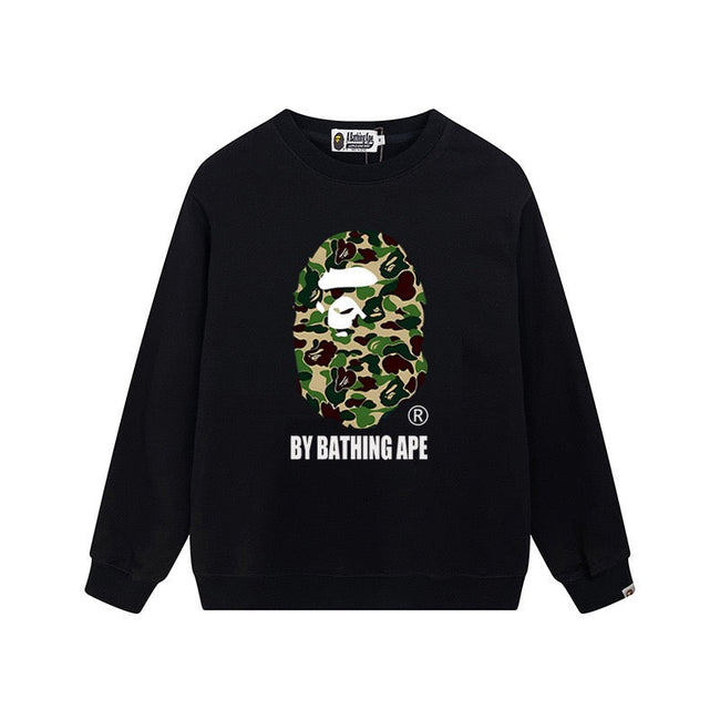 BAPE Green Camo Ape Head Crewneck Sweatshirt Black Hover Image