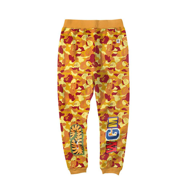 BAPE Orange Red Camo Shark Face Graphic Jogger Pants Unisex Streetwear Sweatpants Main Image