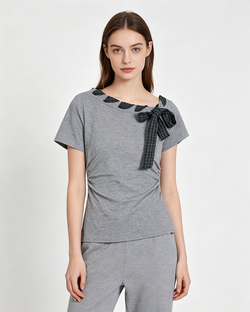 Women's Slim Fit Short-Sleeve T-Shirt with Bow Tie