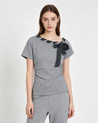 Women's Slim Fit Short-Sleeve T-Shirt with Bow Tie