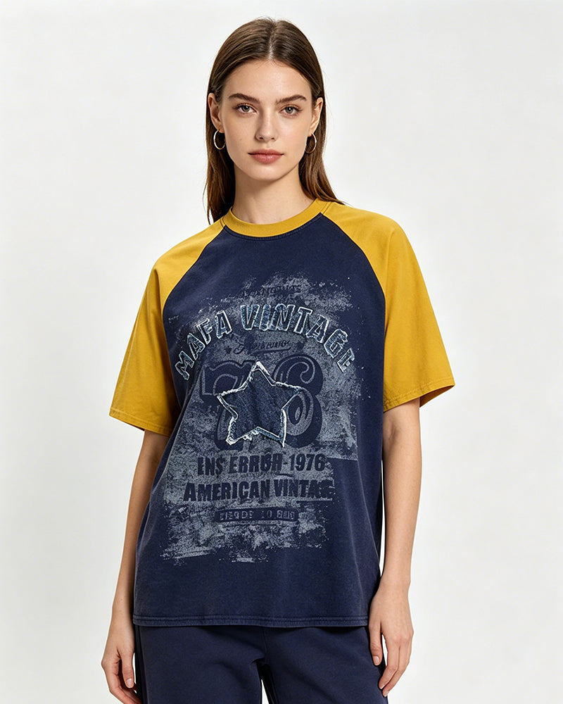 Distressed five-star short-sleeved shirt