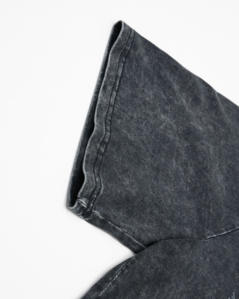 Vintage washed distressed short-sleeved shirt