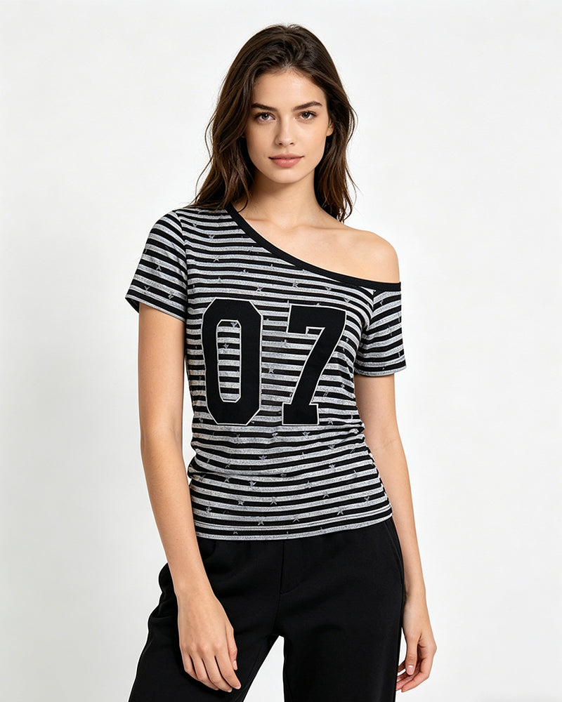 Retro striped short sleeves