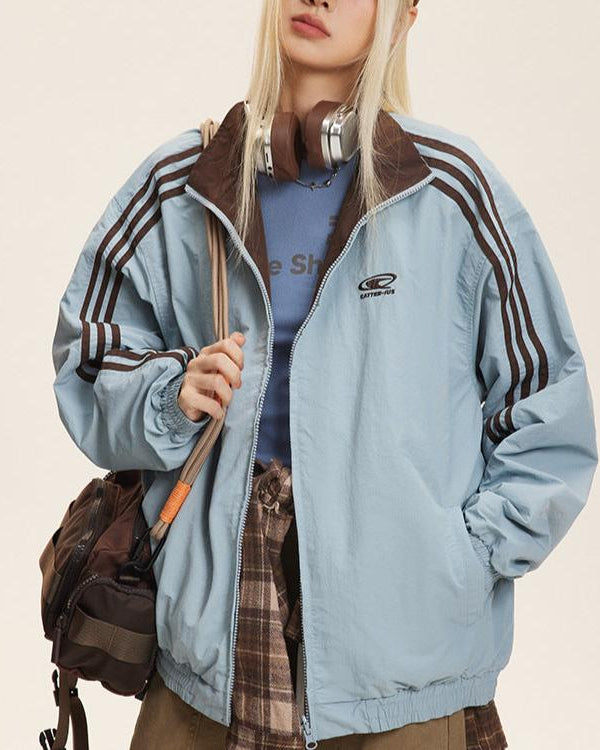 Retro reversible three stripes contrasting color jacket