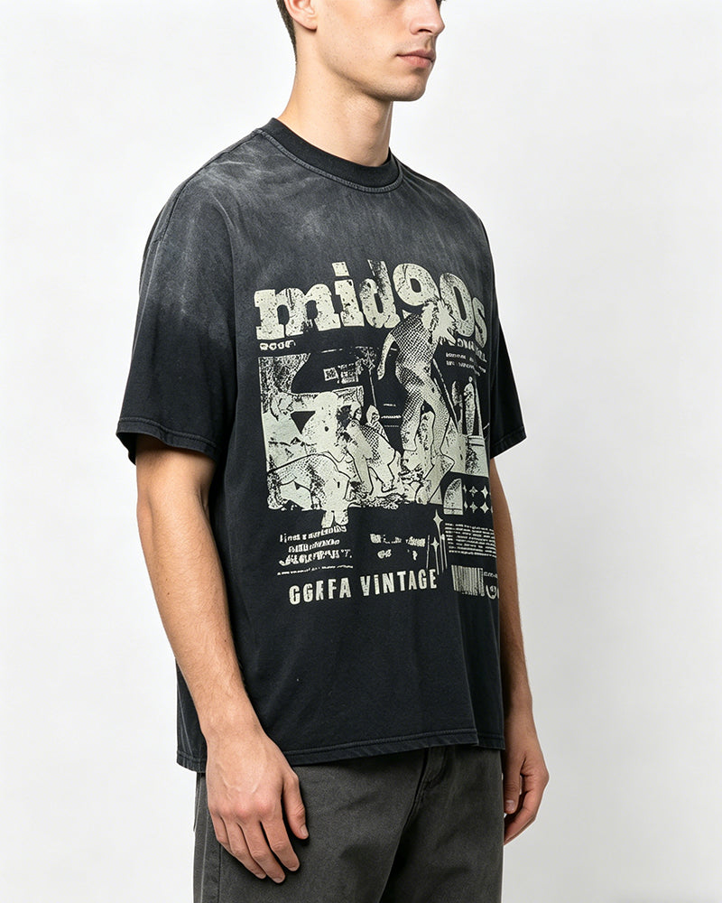 Distressed washed short-sleeved shirt
