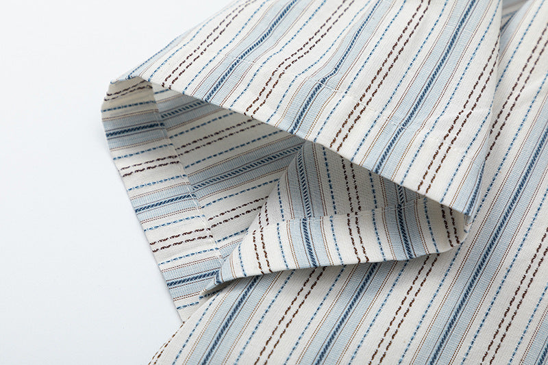 Retro Striped Short Sleeve Work Shirt