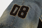 Retro distressed washed denim long sleeves