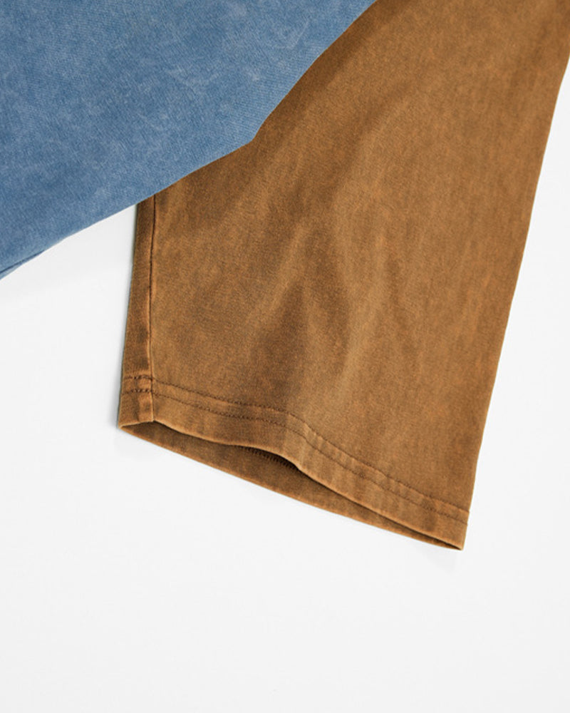 Retro color-blocked raglan sleeve short sleeve