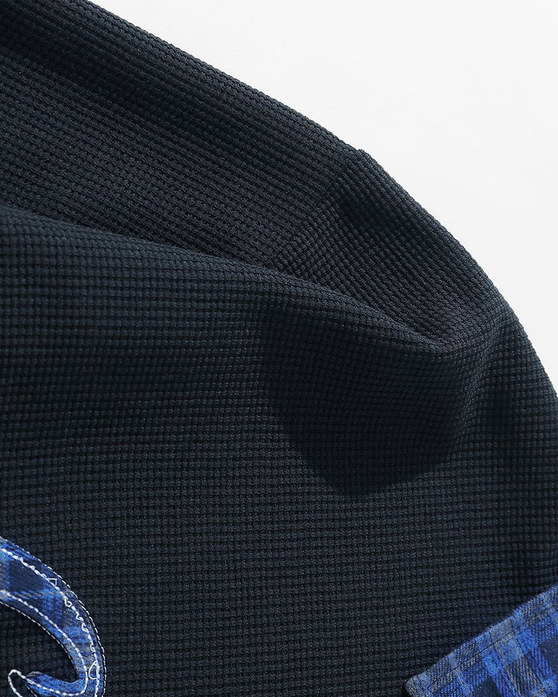 Plaid panel lapel sweatshirt