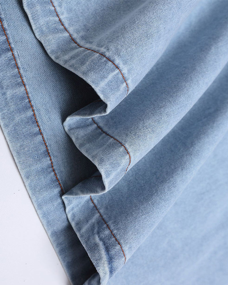 Contrast color denim short sleeves