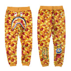 BAPE Orange Red Camo Shark Face Graphic Jogger Pants Unisex Streetwear Sweatpants