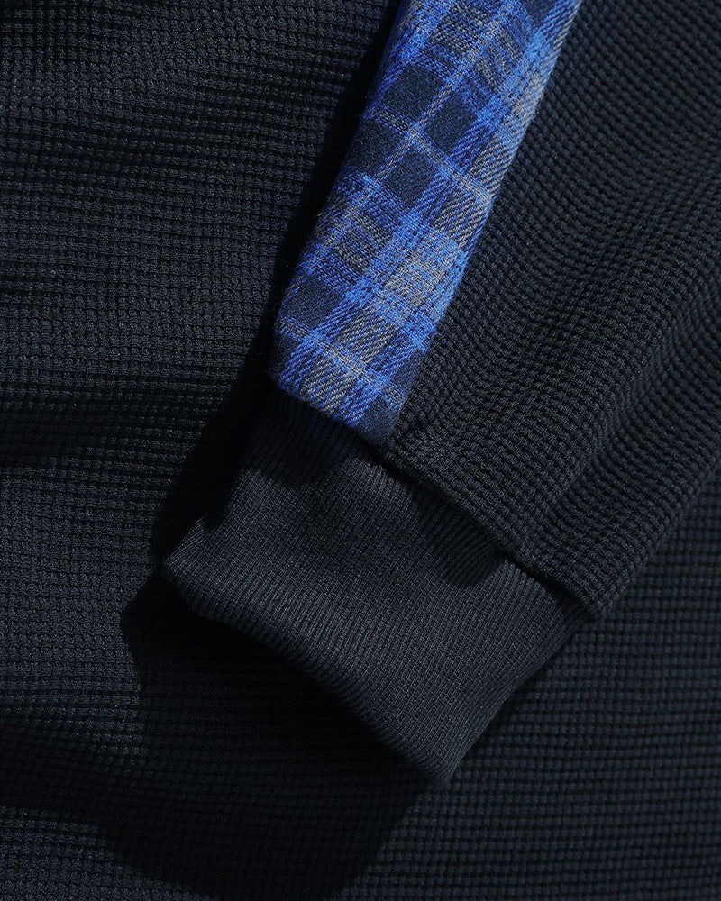 Plaid panel lapel sweatshirt