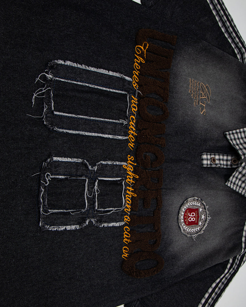 Washed patchwork short-sleeved shirt
