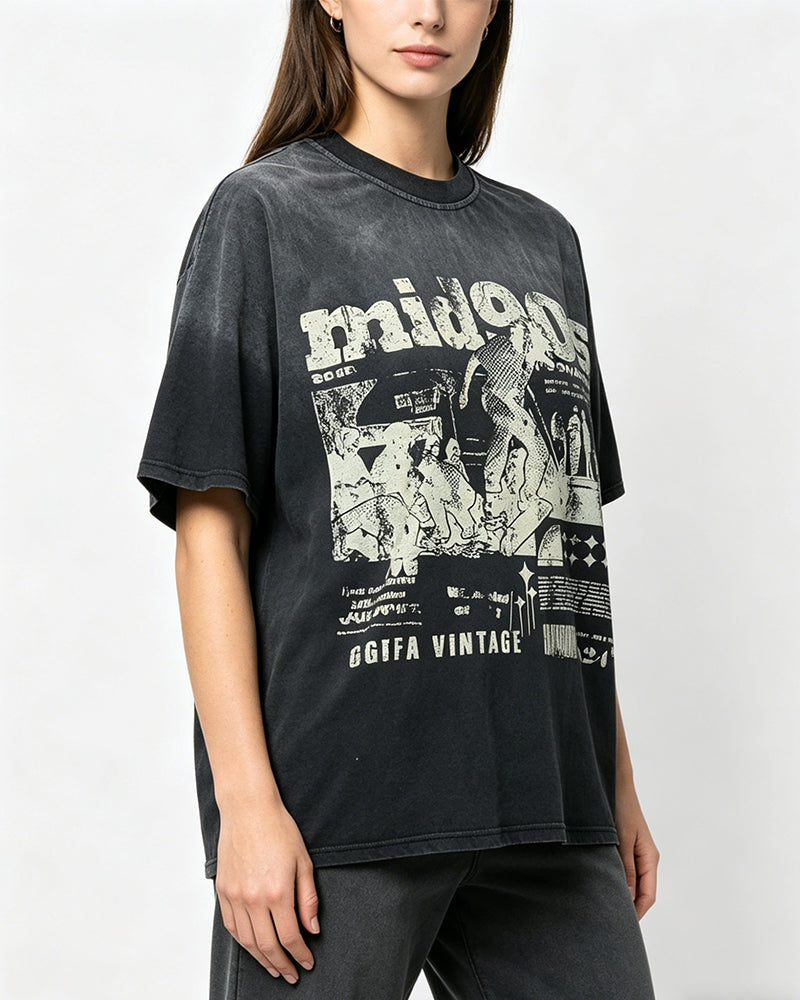 Distressed washed short-sleeved shirt