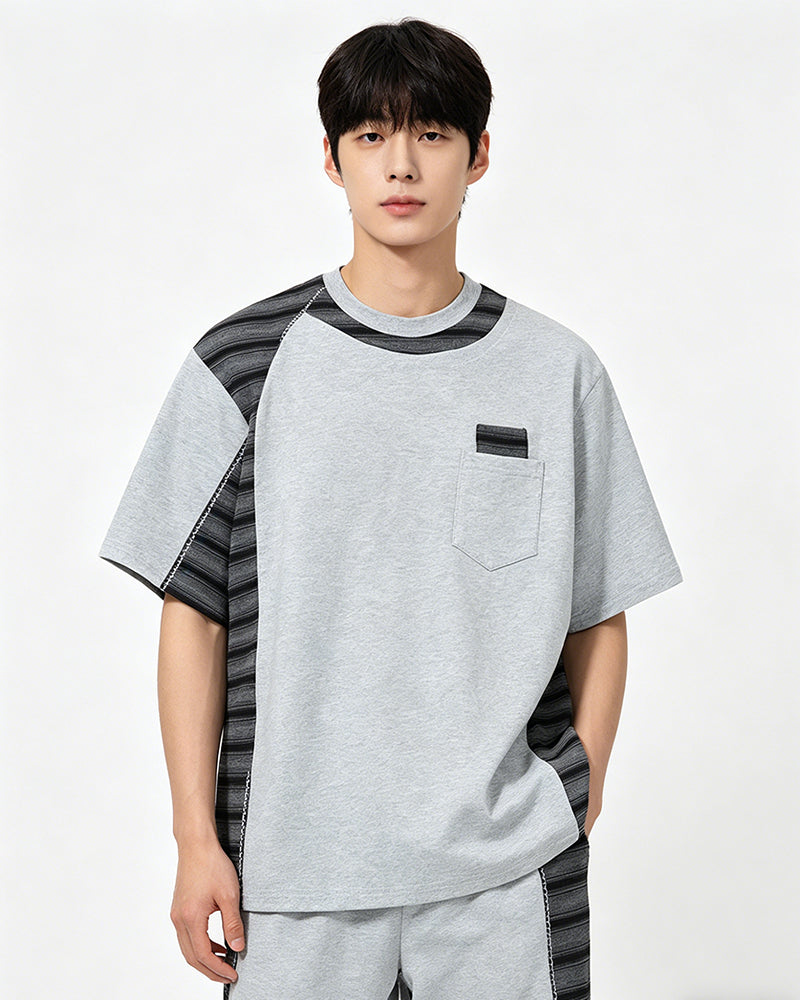 Irregular Color-Block Stripe Short-Sleeve Top