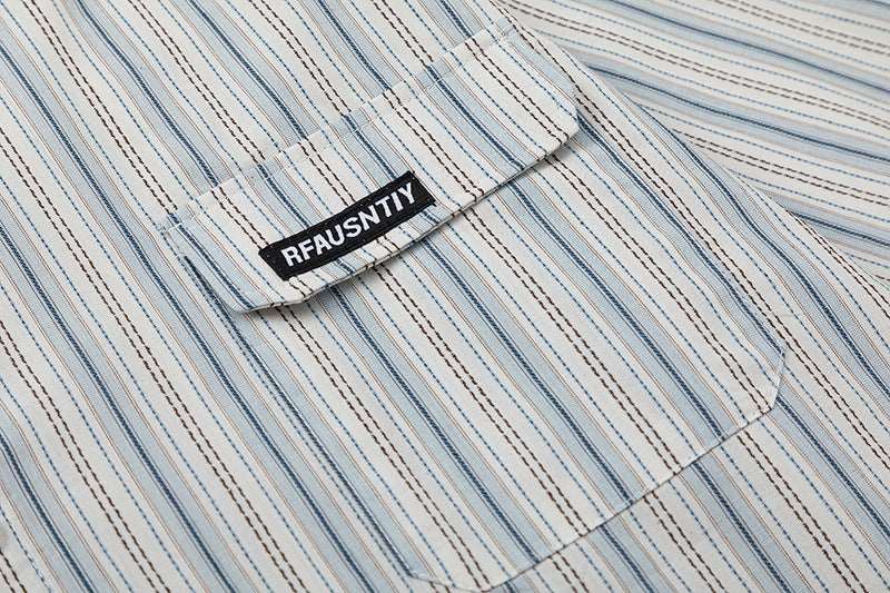 Retro Striped Short Sleeve Work Shirt