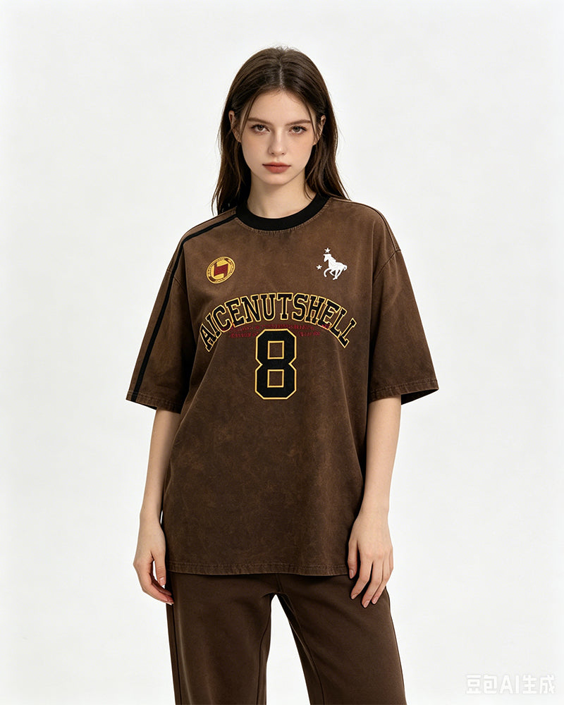 Washed distressed short-sleeved shirt