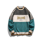 American retro contrast color patchwork crew neck sweatshirt