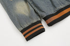Retro distressed washed denim long sleeves