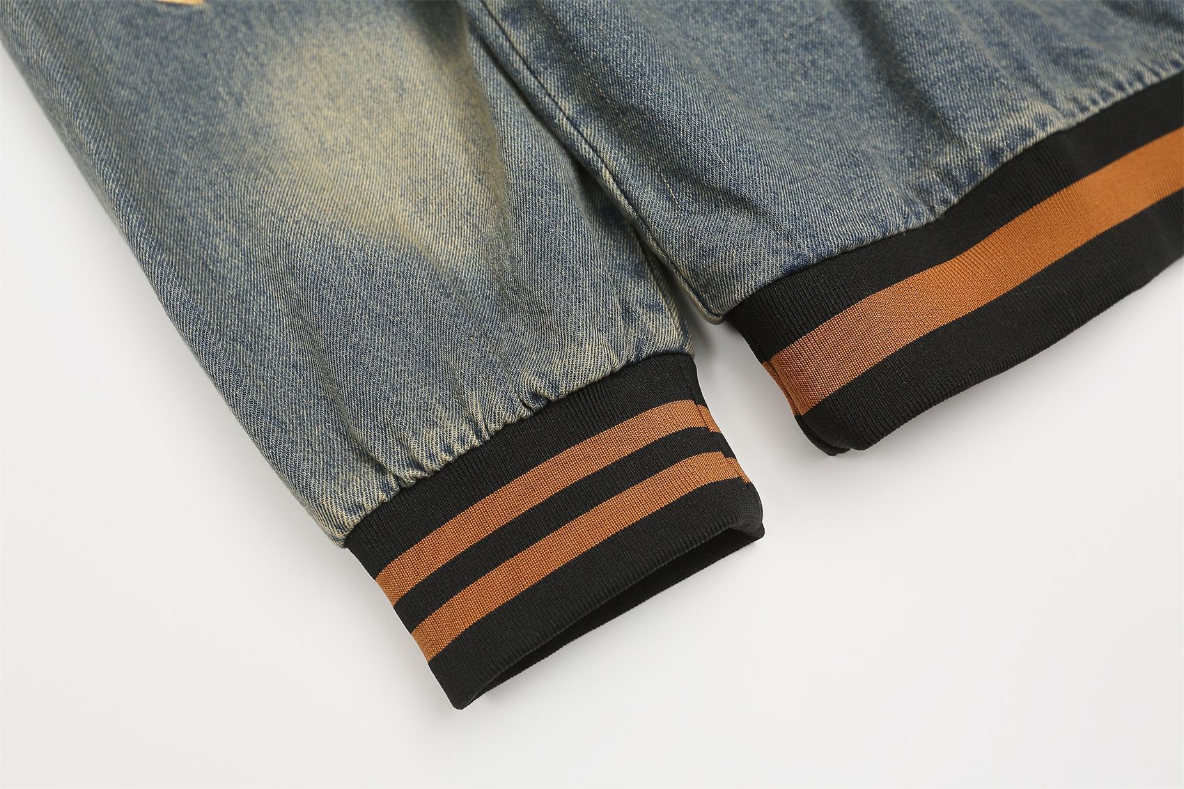 Retro distressed washed denim long sleeves