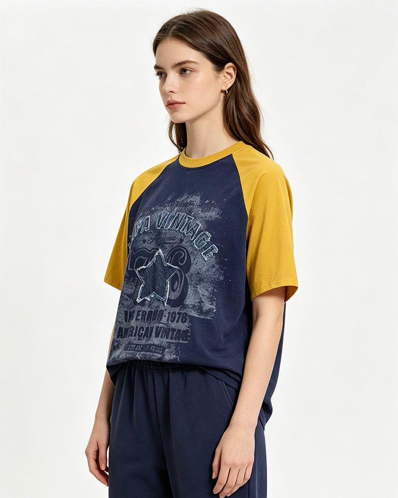 Distressed five-star short-sleeved shirt