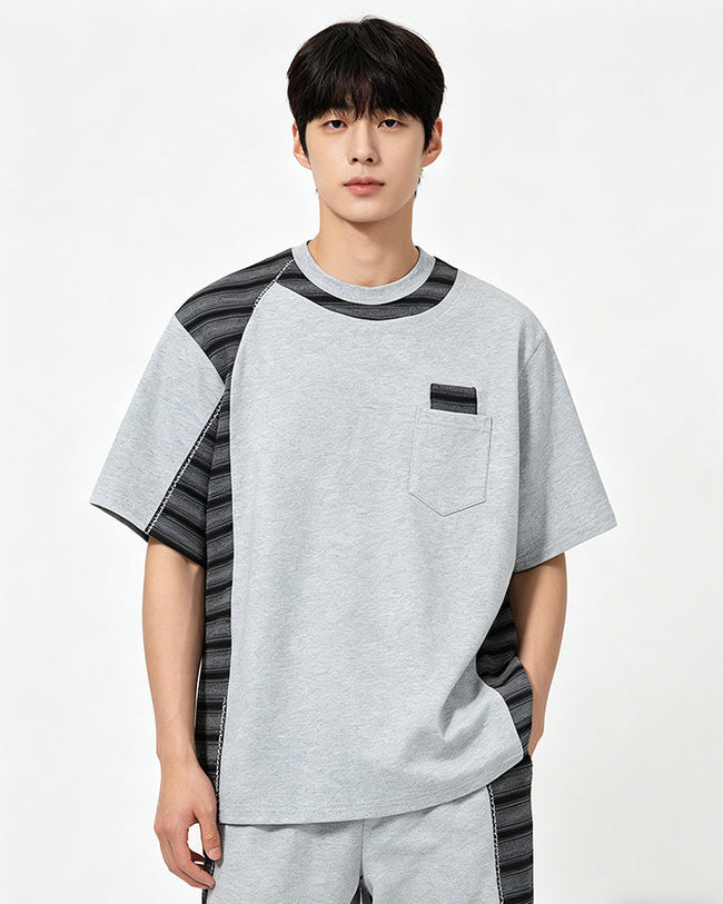 Irregular Color-Block Stripe Short-Sleeve Top Hover Image