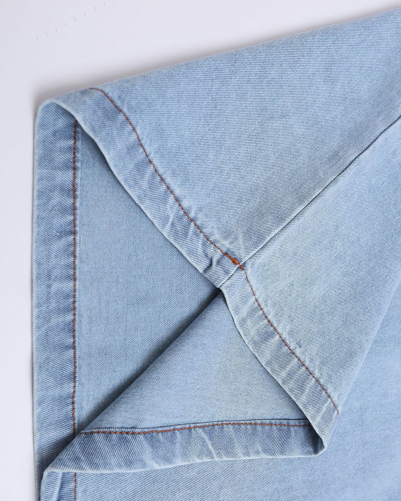 Contrast color denim short sleeves