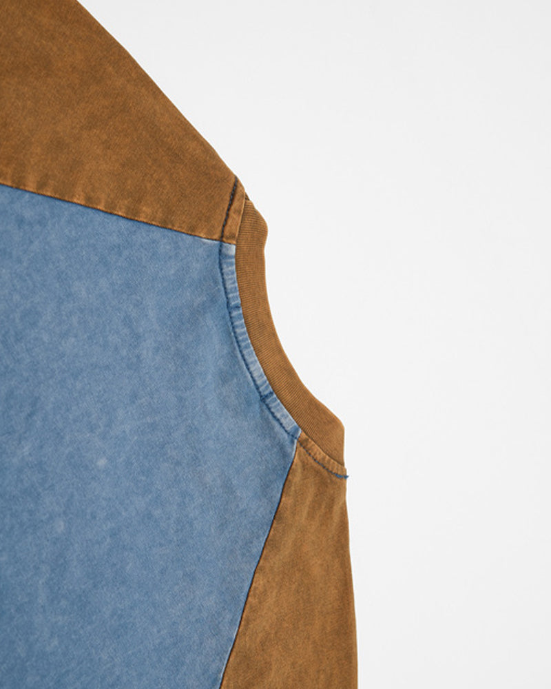 Retro color-blocked raglan sleeve short sleeve
