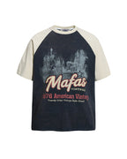 Distressed print color-blocked short-sleeved shirt