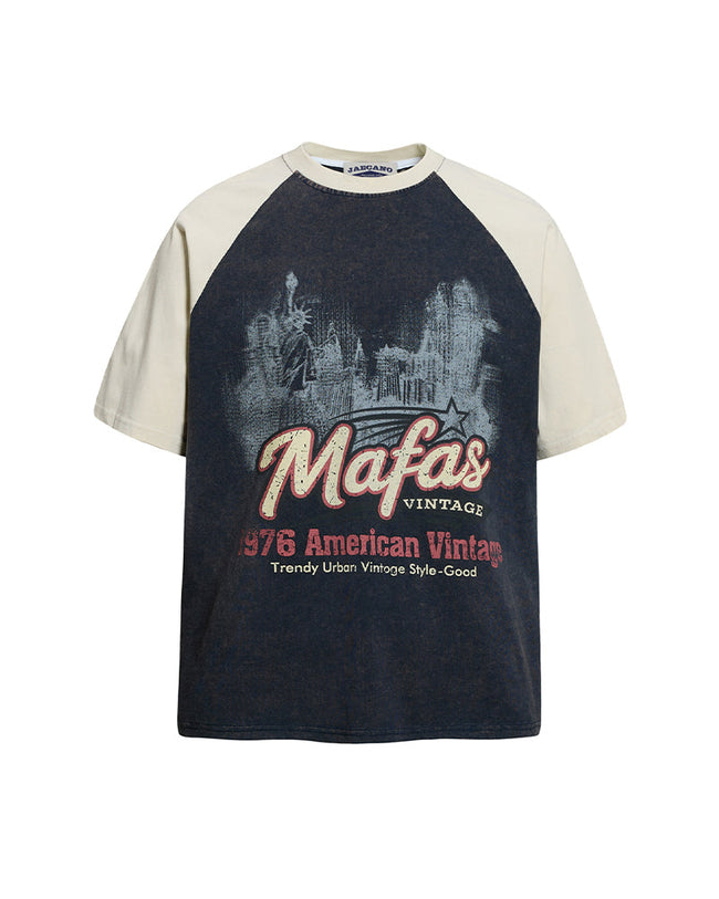 Distressed print color-blocked short-sleeved shirt Hover Image